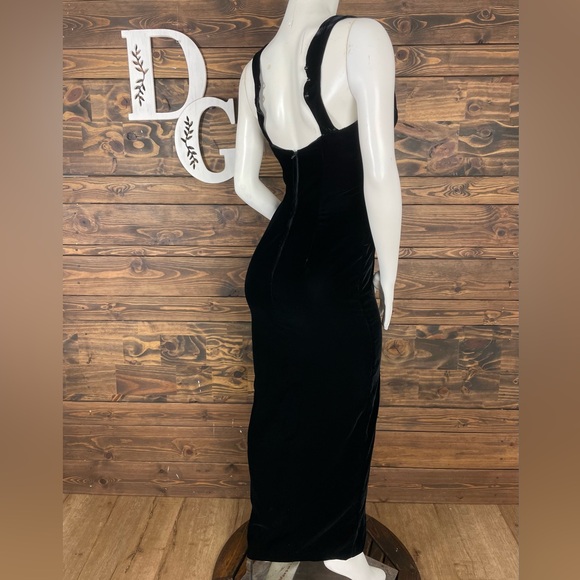 Jessica McClintock | Gunne Sax Velvet Black Maci Dress Wire Structured Bust Slit - Picture 6 of 8